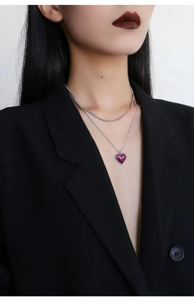 With Love Heart Enamel layered Chain Pendant Necklace - SAHI London | Handcrafted Jewellery Handbags & T-shirt Fashion