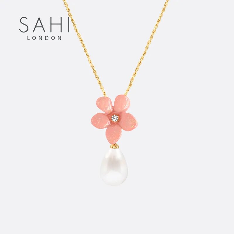 lily flower jewellery Peach Lily Flower Pearl Enamel Necklace – Sahi London