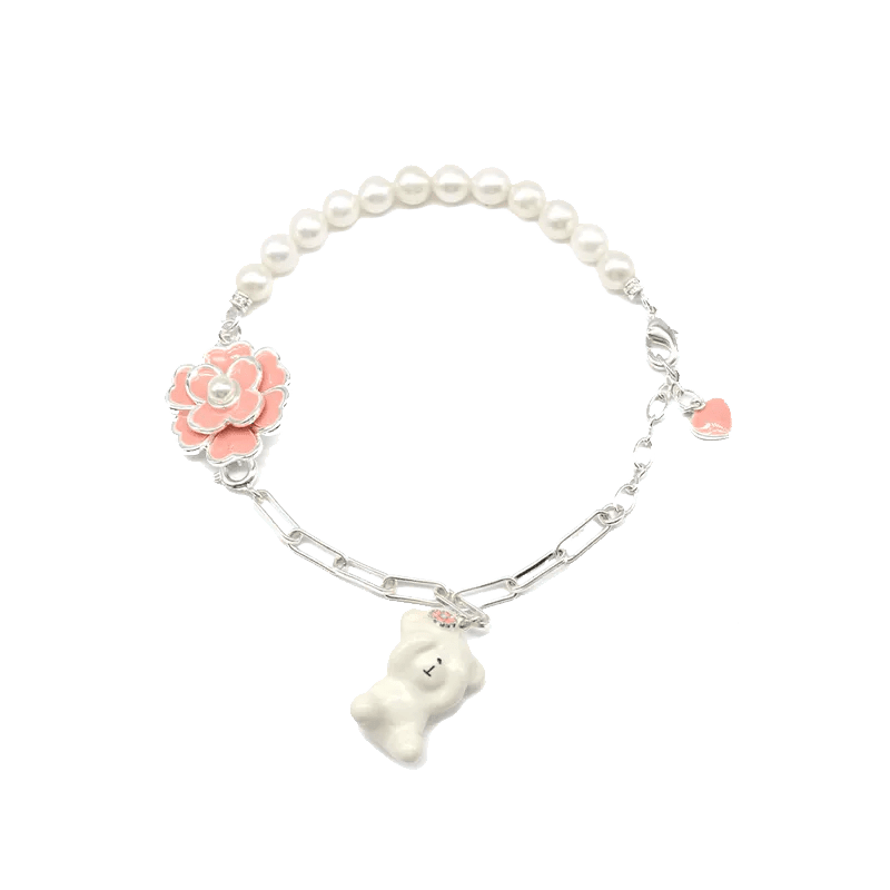 Gold Enameled Pearl Bear Chain Bracelet - SAHI London | Handcrafted Jewellery Handbags & T-shirt Fashion