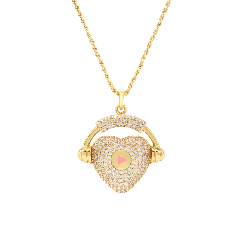 Heart & Headphone Pendant Crystal Necklace - SAHI London | Handcrafted Jewellery Handbags & T-shirt Fashion