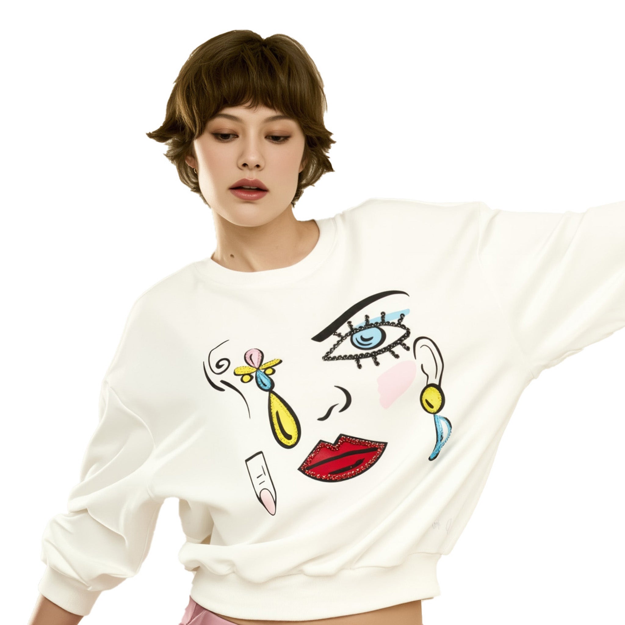 Cotton Printed and Embroidered Sweatshirt