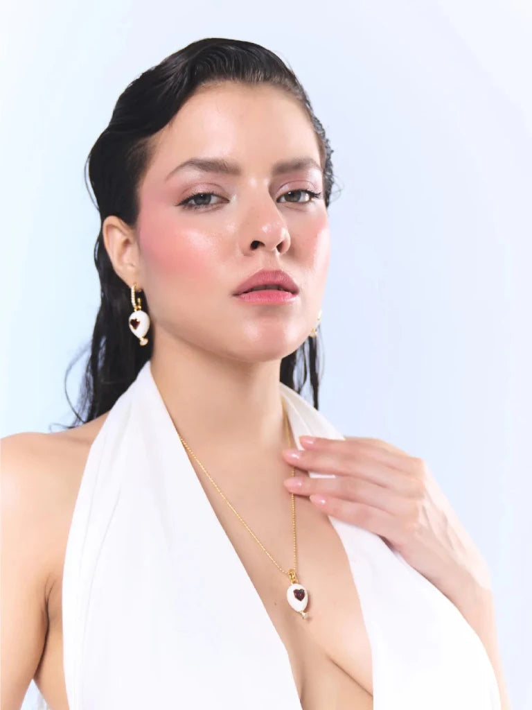 Age of Innocence Ruby Red Crystal Heart White Ballon Adjustable Necklace - SAHI London | Handcrafted Jewellery Handbags & T-shirt Fashion