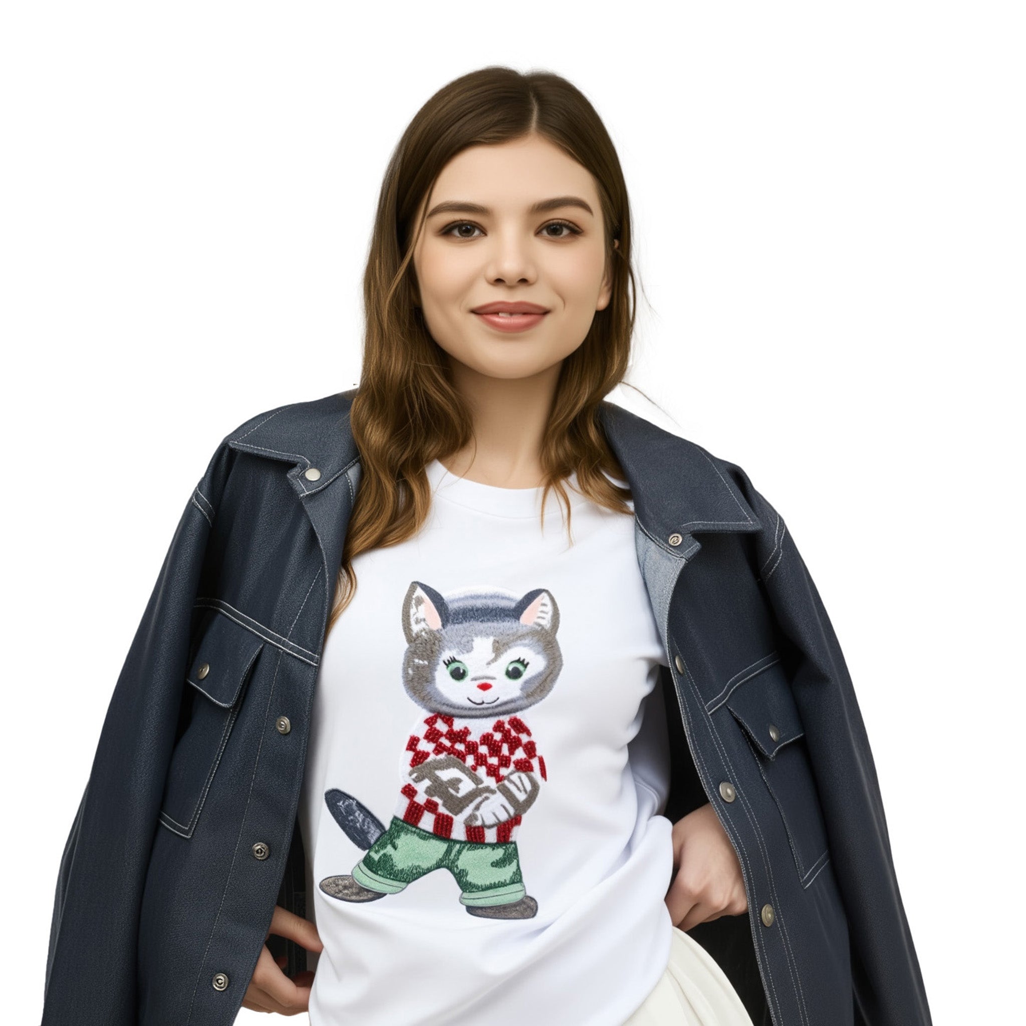 Cotton Cat Printed & Embroidered T-Shirt