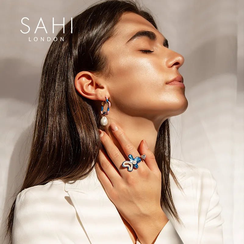 Fantasy Pearl And Enamel Adjustable Ring - SAHI London | Handcrafted Jewellery Handbags & T-shirt Fashion