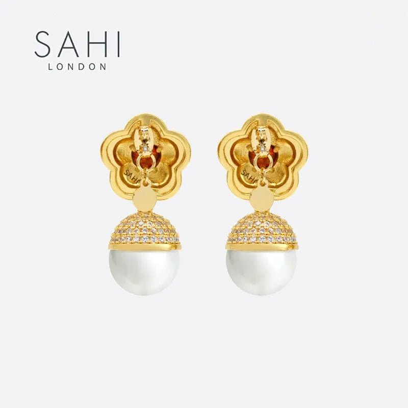 Little Red Flower Pearl Drop Earrings - SAHI London | Handcrafted Jewellery Handbags & T-shirt Fashion