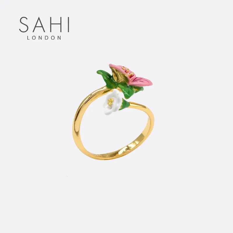 Enchanting Garden Pink flower Adjustable Ring - SAHI London | Handcrafted Jewellery Handbags & T-shirt Fashion