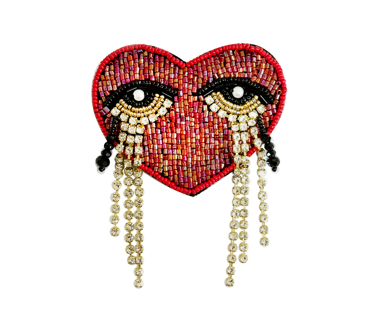 Brooch Hand Emblished with beads and stones  Pop Art Tears Heart Eye