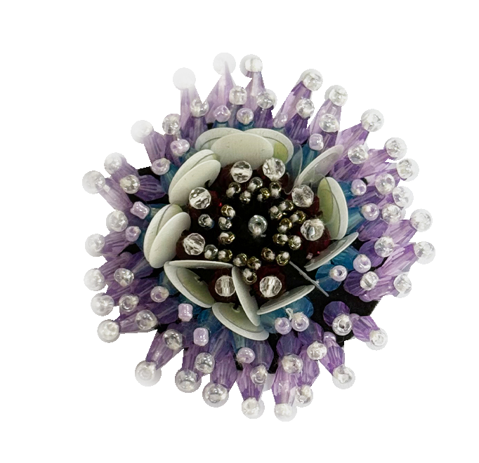 Brooch Hand Emblished with beads  Pop Art  Purple Flower