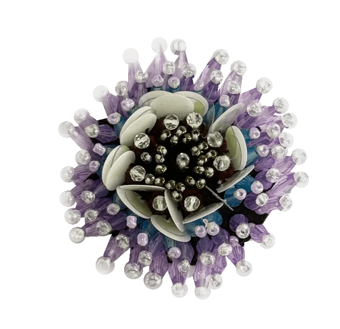 Brooch Hand Emblished with beads Pop Art Purple Flower - SAHI London | Handcrafted Jewellery Handbags & T-shirt Fashion