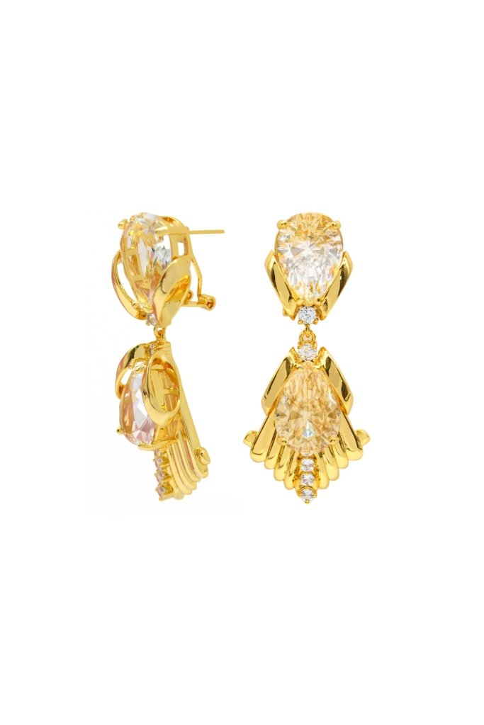 Golden Crystal Drop Statement Earring - SAHI London | Handcrafted Jewellery Handbags & T-shirt Fashion