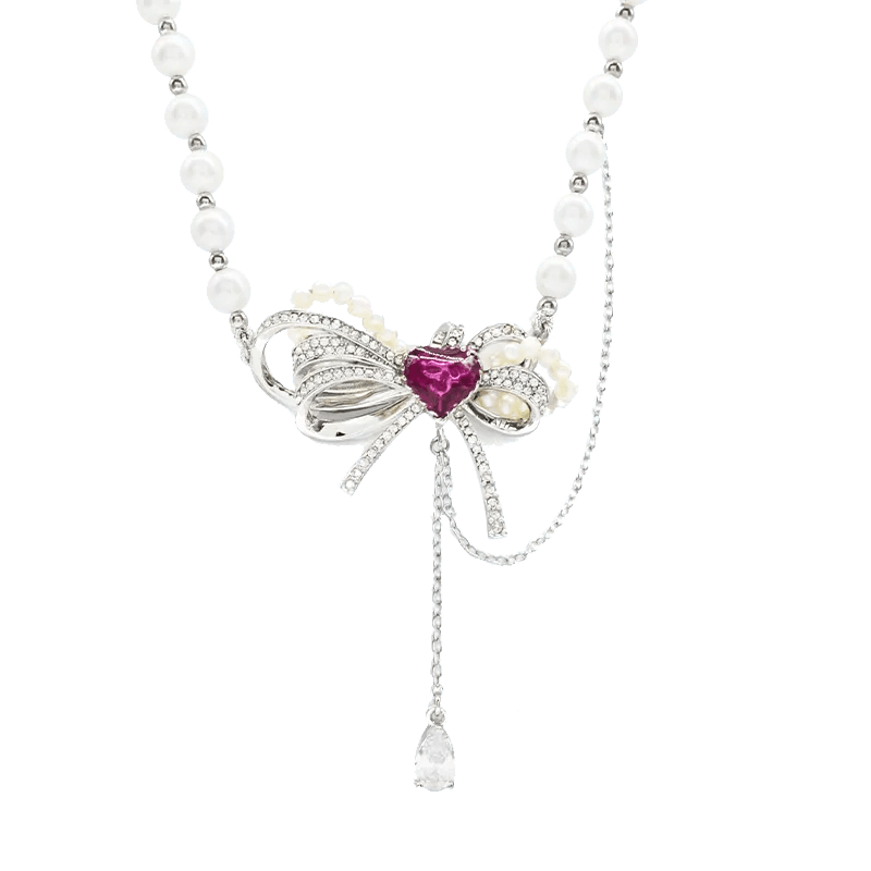 With Love Heart Enamel Pearl Charm Necklace - SAHI London | Handcrafted Jewellery Handbags & T-shirt Fashion