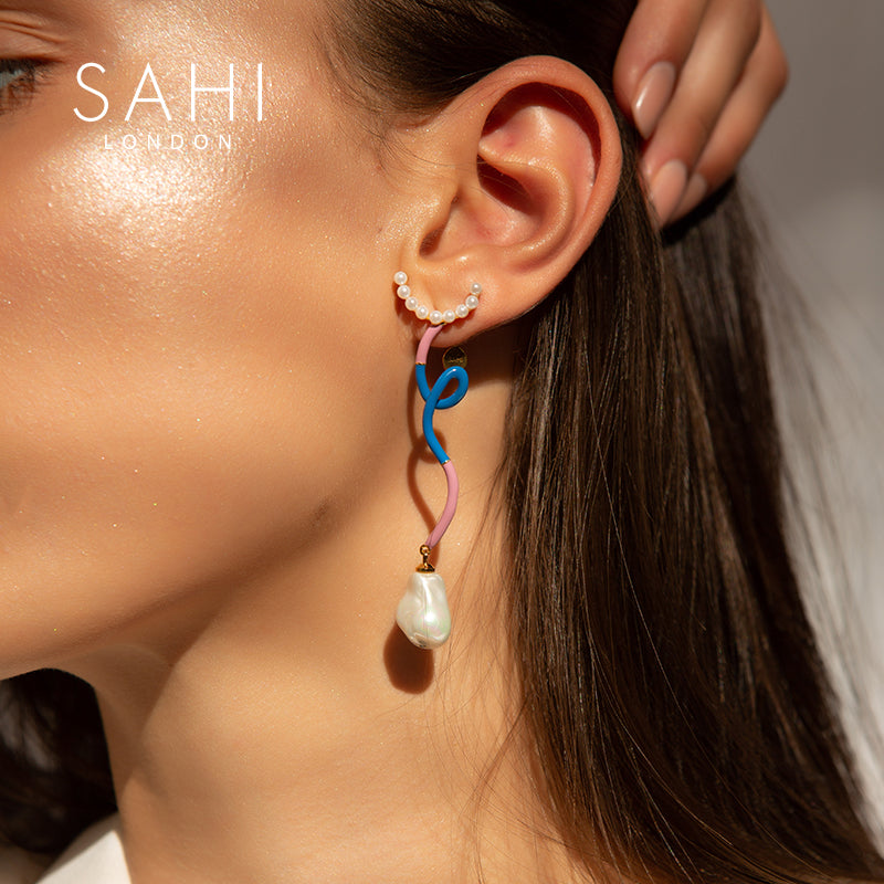 Fantasy Wave Pearl Dangle Earrings