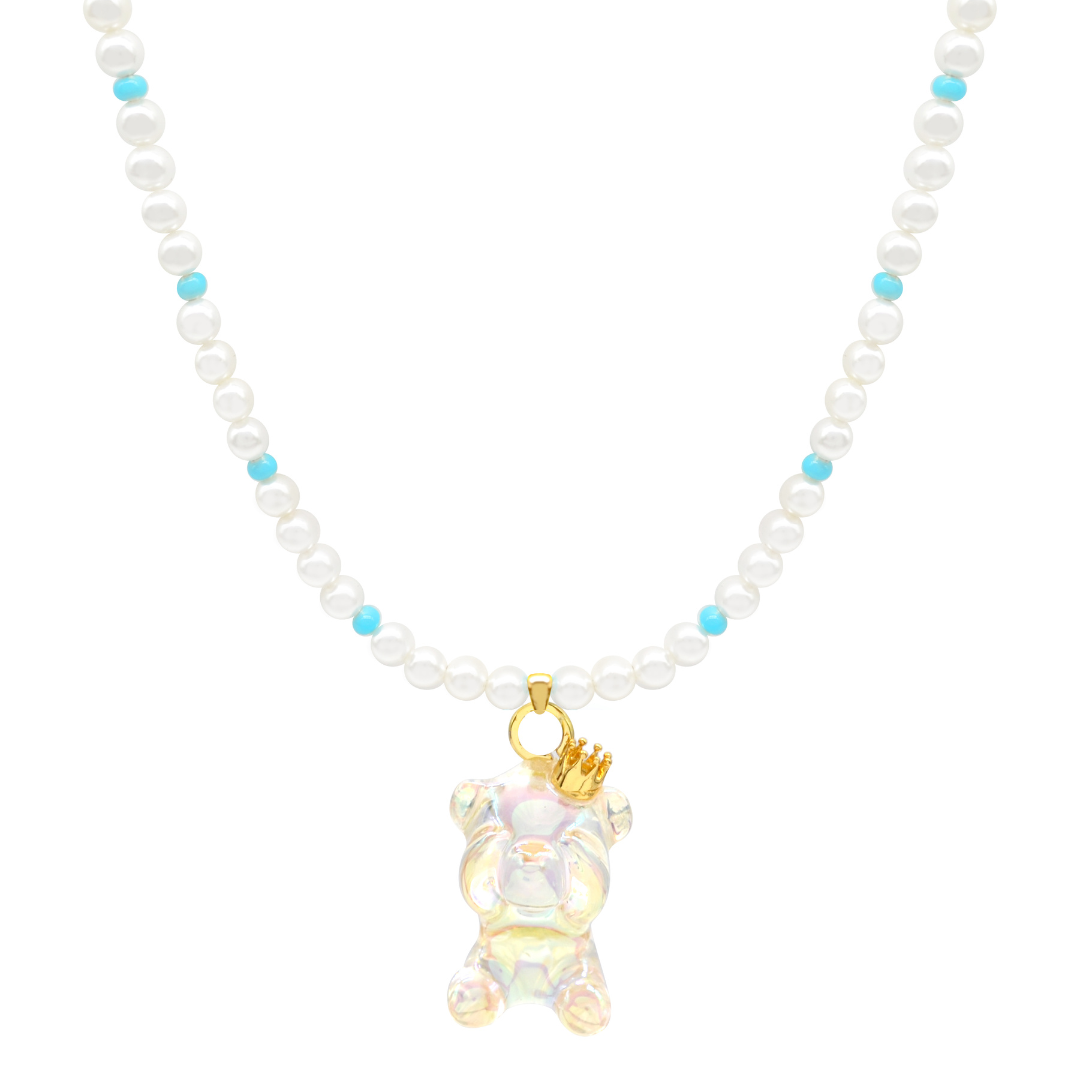 Pearl Chain White Transparent Bear Necklace