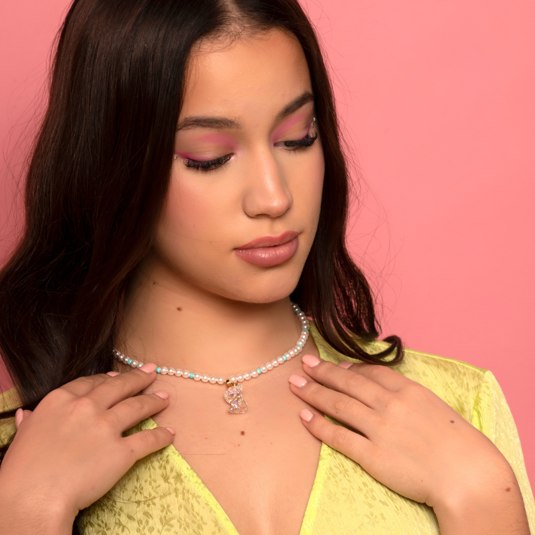 Pearl Chain White Transparent Bear Necklace