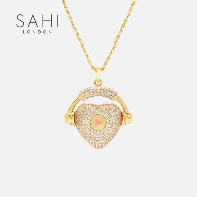 Heart & Headphone Pendant Crystal Necklace - SAHI London | Handcrafted Jewellery Handbags & T-shirt Fashion