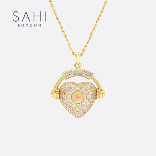 Heart & Headphone Pendant Crystal Necklace - SAHI London | Handcrafted Jewellery Handbags & T-shirt Fashion