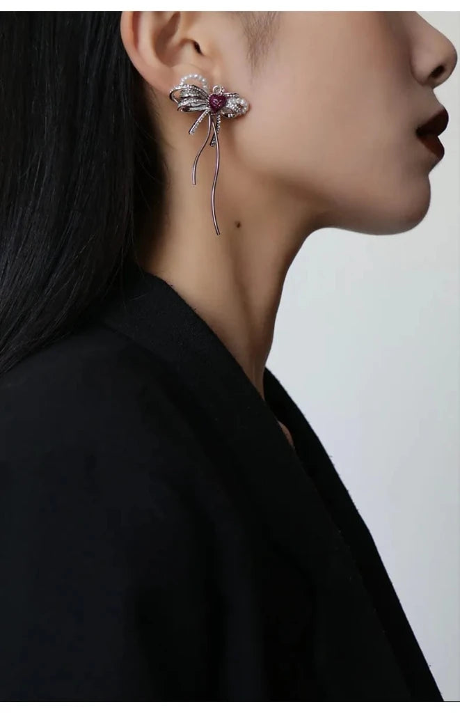 With Love Heart Enamel Bow Stud Drop Earrings - SAHI London | Handcrafted Jewellery Handbags & T-shirt Fashion