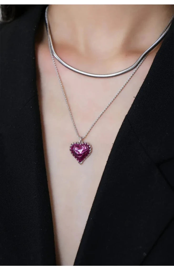 With Love Heart Enamel layered Chain Pendant Necklace - SAHI London | Handcrafted Jewellery Handbags & T-shirt Fashion