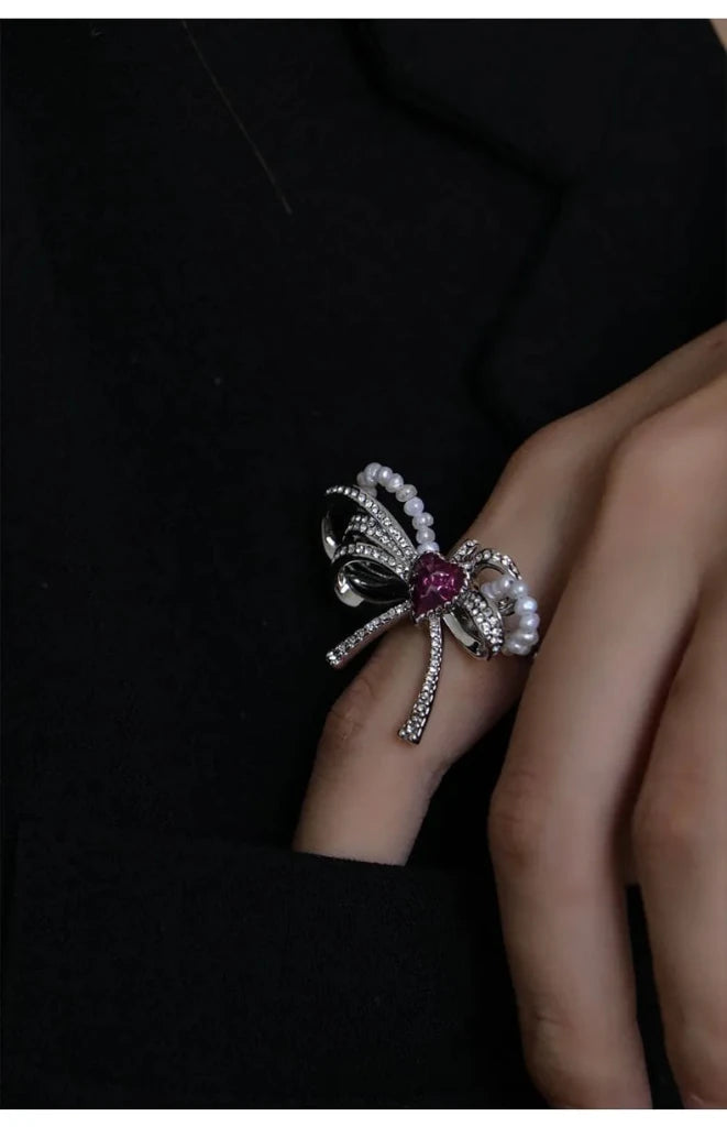 With Love Heart Enamel Bow Adjustable Ring - SAHI London | Handcrafted Jewellery Handbags & T-shirt Fashion