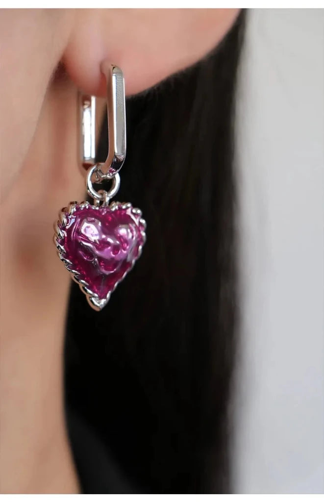 With Love Heart Enameled Drop Dangling Earing - SAHI London | Handcrafted Jewellery Handbags & T-shirt Fashion