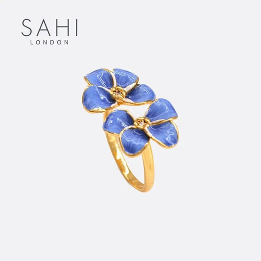 Forget me not Enameled Flower Adjustable Ring - SAHI London | Handcrafted Jewellery Handbags & T-shirt Fashion