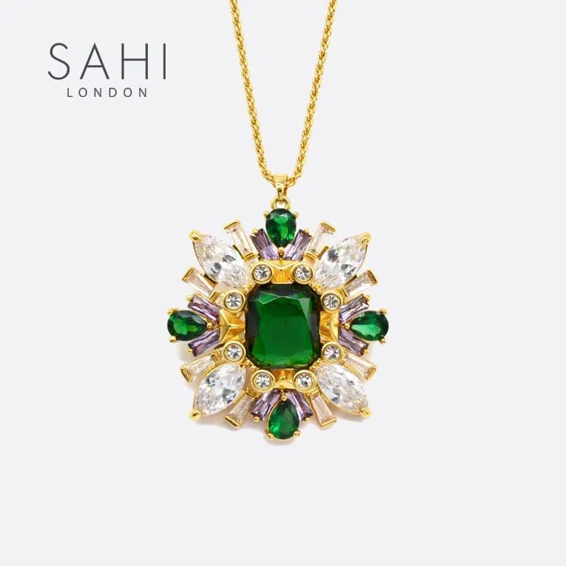 Green Zircon Crystal Pendant Necklace - SAHI London | Handcrafted Jewellery Handbags & T-shirt Fashion