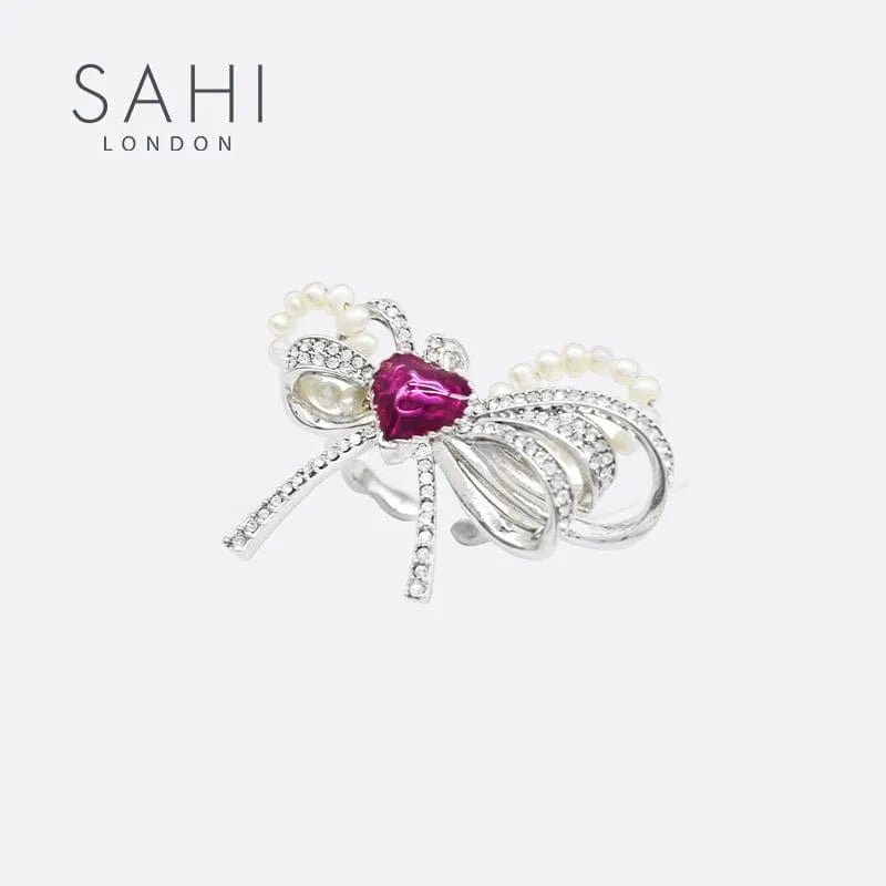 With Love Heart Enamel Bow Adjustable Ring - SAHI London | Handcrafted Jewellery Handbags & T-shirt Fashion