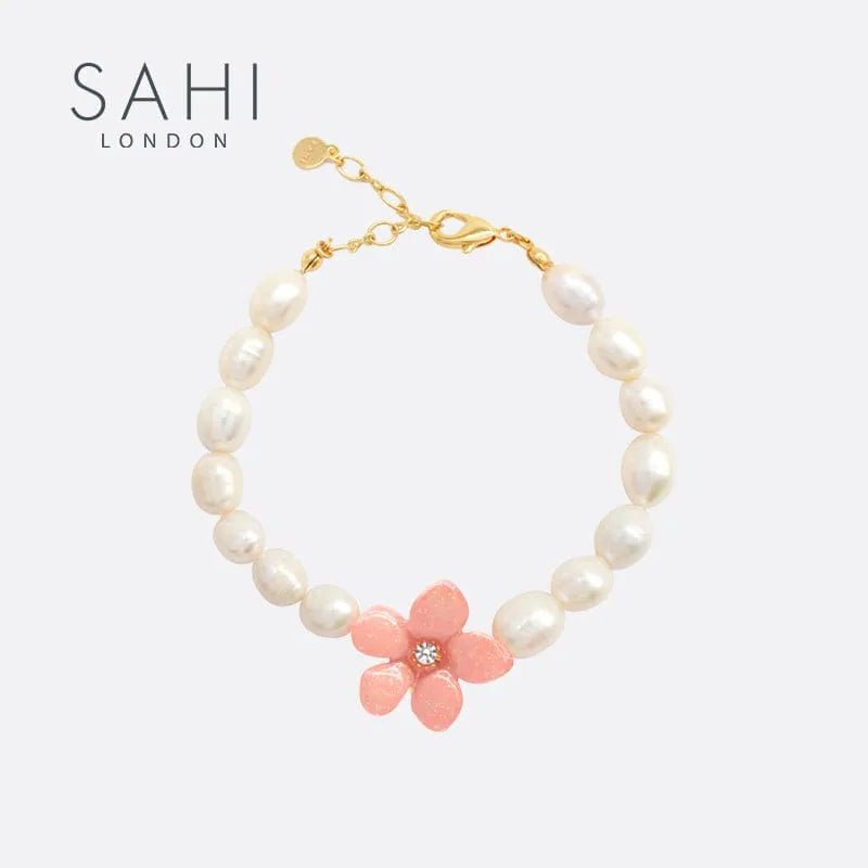 Pearl & Lily Flower Charm Enamel Bracelet - SAHI London | Handcrafted Jewellery Handbags & T-shirt Fashion