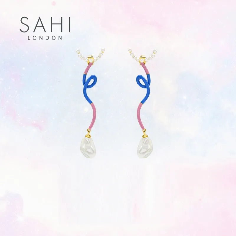 Fantasy Wave Pearl and Enamel Dangle Earrings - SAHI London | Handcrafted Jewellery Handbags & T-shirt Fashion