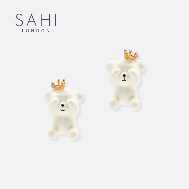 Gold Enameled Camellia Bear Stud Earrings - SAHI London | Handcrafted Jewellery Handbags & T-shirt Fashion