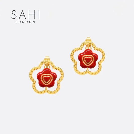 Little Red Flower Stud Earrings - SAHI London | Handcrafted Jewellery Handbags & T-shirt Fashion