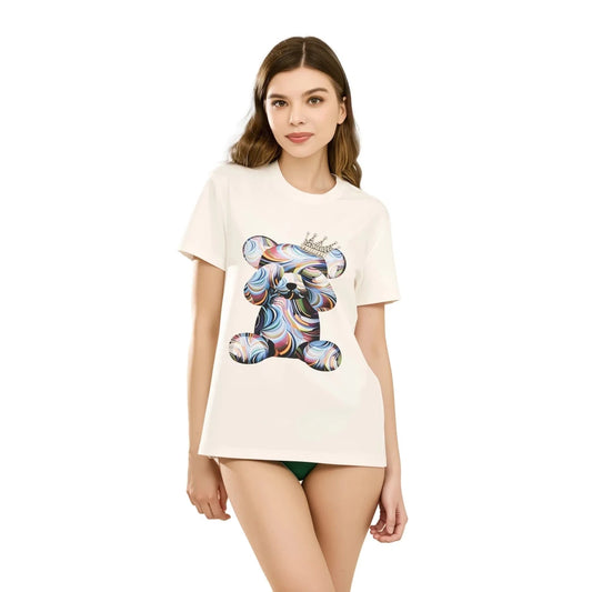 Cotton Bear Printed & Embroidered T-Shirt - SAHI London | Handcrafted Jewellery Handbags & T-shirt Fashion