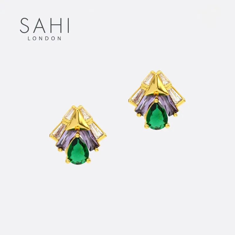 Shine Green Zircon Crystal Stud Earring - SAHI London | Handcrafted Jewellery Handbags & T-shirt Fashion