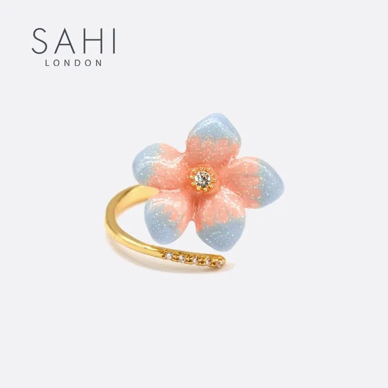 Peach Lilys Flower Open Enamel Ring - SAHI London | Handcrafted Jewellery Handbags & T-shirt Fashion
