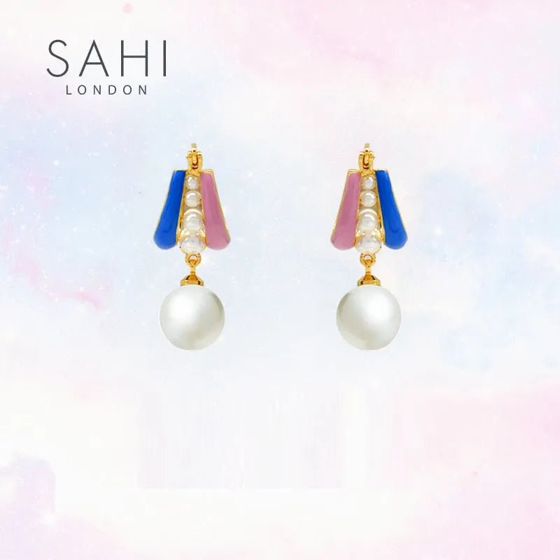 Fantasy Pearl Drop Enamel Earrings - SAHI London | Handcrafted Jewellery Handbags & T-shirt Fashion