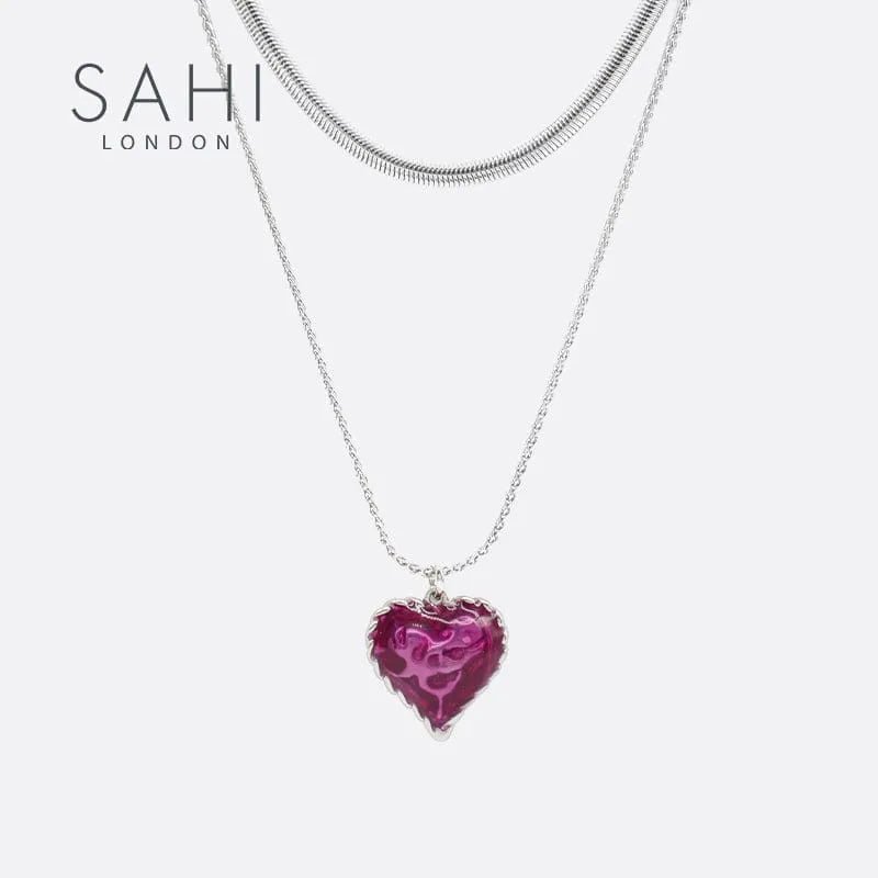 With Love Heart Enamel layered Chain Pendant Necklace - SAHI London | Handcrafted Jewellery Handbags & T-shirt Fashion