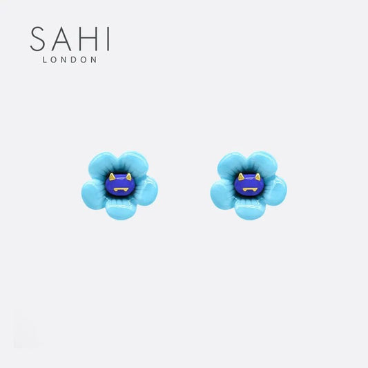 Monste Flowerr Sky Blue Enamel Stud Earring - SAHI London | Handcrafted Jewellery Handbags & T-shirt Fashion
