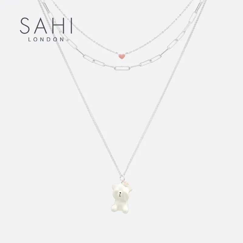 Stacked Chain Bear Pendant Charm Necklace - SAHI London | Handcrafted Jewellery Handbags & T-shirt Fashion
