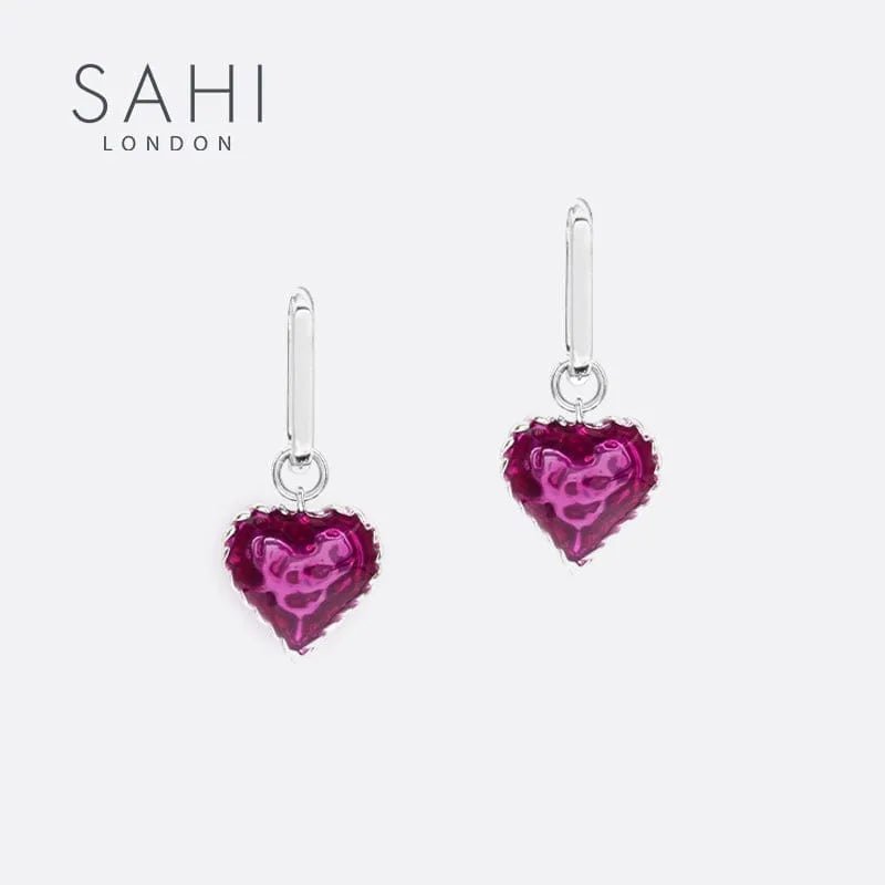 With Love Heart Enameled Drop Dangling Earing - SAHI London | Handcrafted Jewellery Handbags & T-shirt Fashion