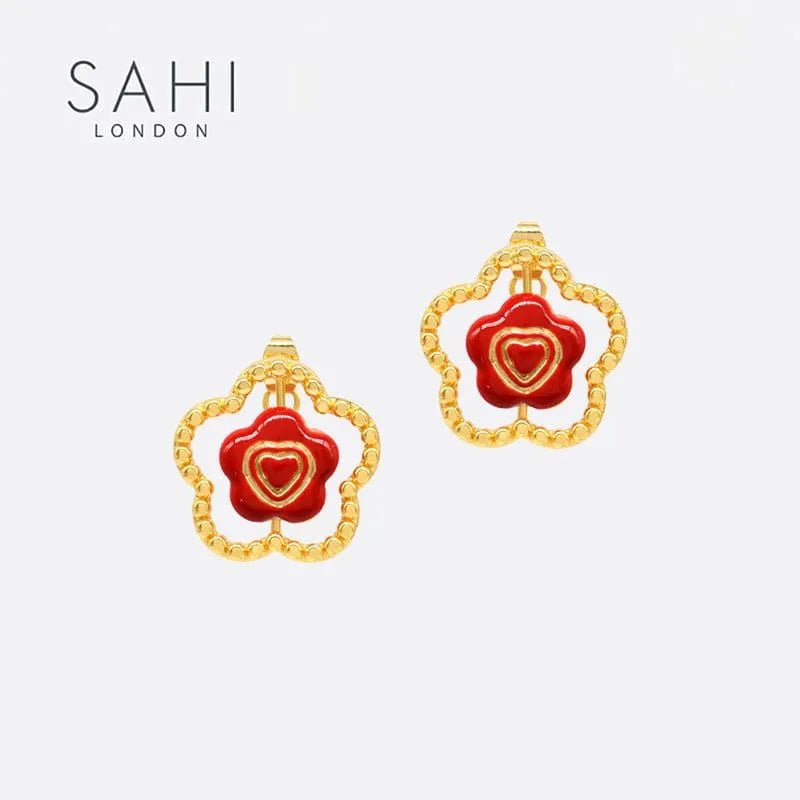 Little Red Flower Flip Stud Earring - SAHI London | Handcrafted Jewellery Handbags & T-shirt Fashion