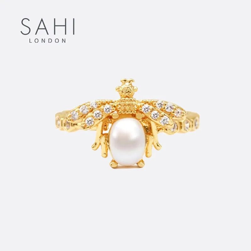 Golden Bee & Pearl Ring - SAHI London | Handcrafted Jewellery Handbags & T-shirt Fashion
