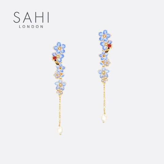 Forget Me Not Flower Dangle Enamel Earring - SAHI London | Handcrafted Jewellery Handbags & T-shirt Fashion