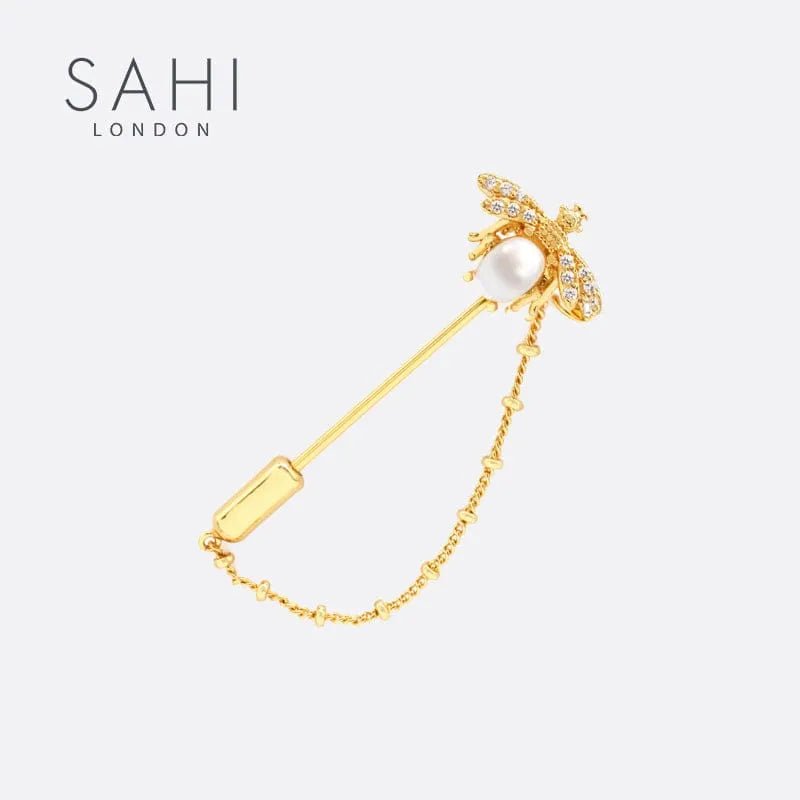Gold Enameled Bee Pearl Brooch - SAHI London | Handcrafted Jewellery Handbags & T-shirt Fashion