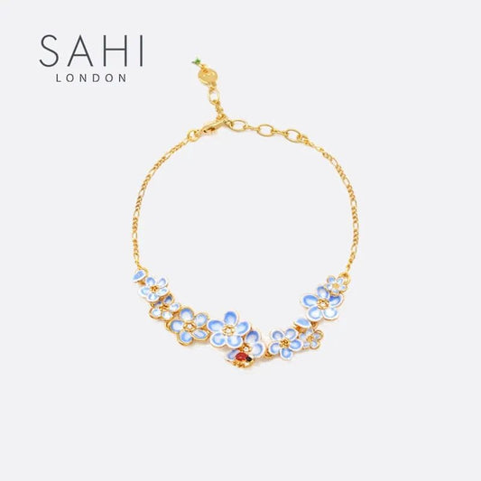 Forget Me Not Flower Charm Enamel Chain Bracelet - SAHI London | Handcrafted Jewellery Handbags & T-shirt Fashion