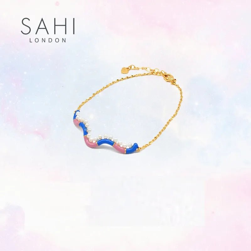 Fantasy Chain & Link Pearl and Enamel Bracelet - SAHI London | Handcrafted Jewellery Handbags & T-shirt Fashion