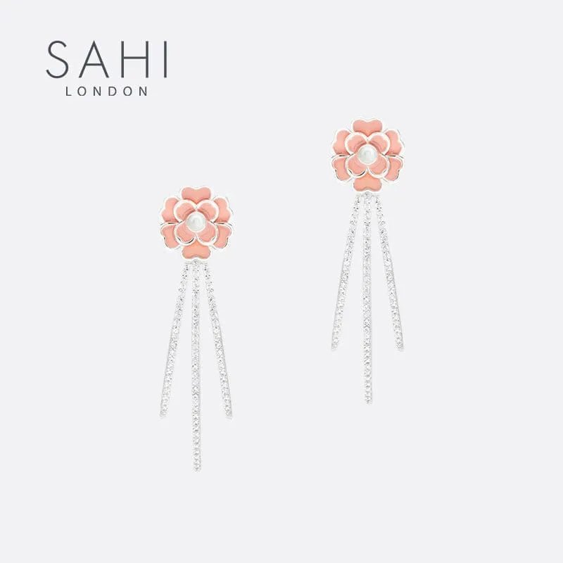 Gold Enameled Camellia Bear Dangling Earrings - SAHI London | Handcrafted Jewellery Handbags & T-shirt Fashion