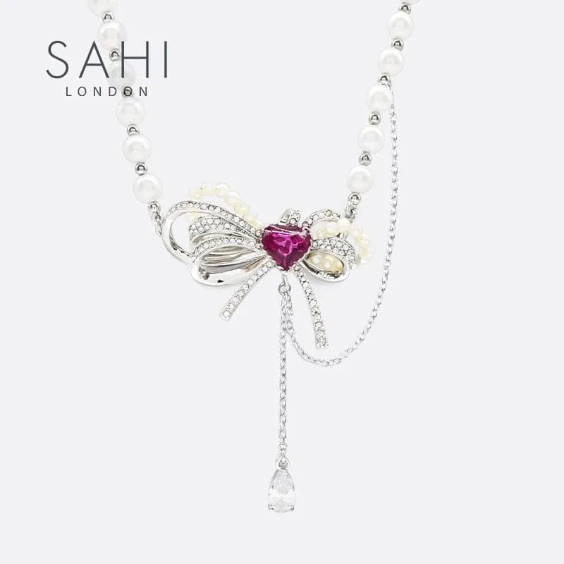 With Love Heart Enamel Pearl Charm Necklace - SAHI London | Handcrafted Jewellery Handbags & T-shirt Fashion