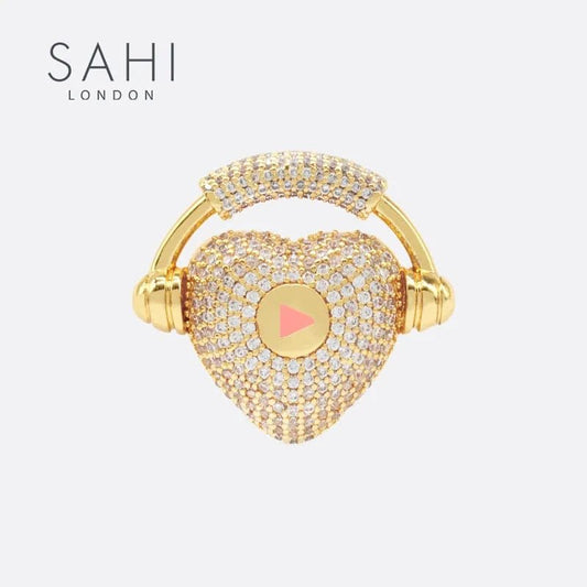 Heart & Headphone Crystal Brooch - SAHI London | Handcrafted Jewellery Handbags & T-shirt Fashion
