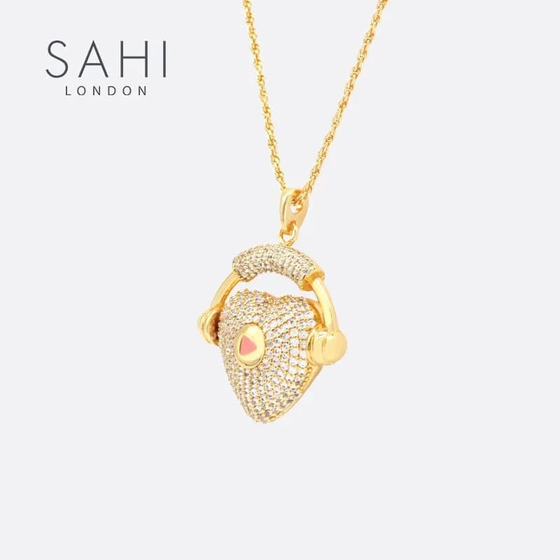 Heart & Headphone Pendant Crystal Necklace - SAHI London | Handcrafted Jewellery Handbags & T-shirt Fashion