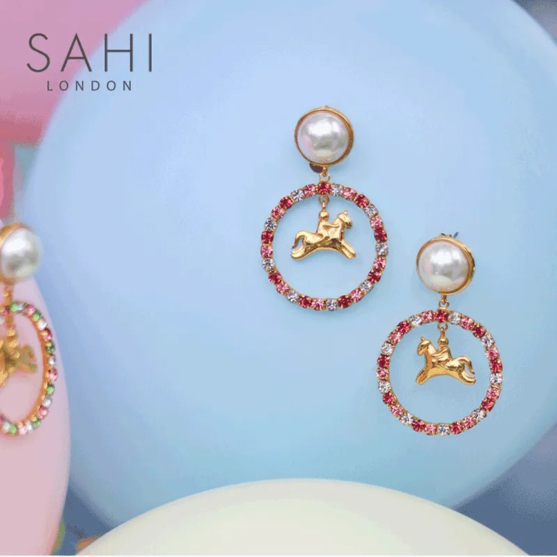 White Pearl Zircon Stones Crystal Hoop Earring - SAHI London | Handcrafted Jewellery Handbags & T-shirt Fashion